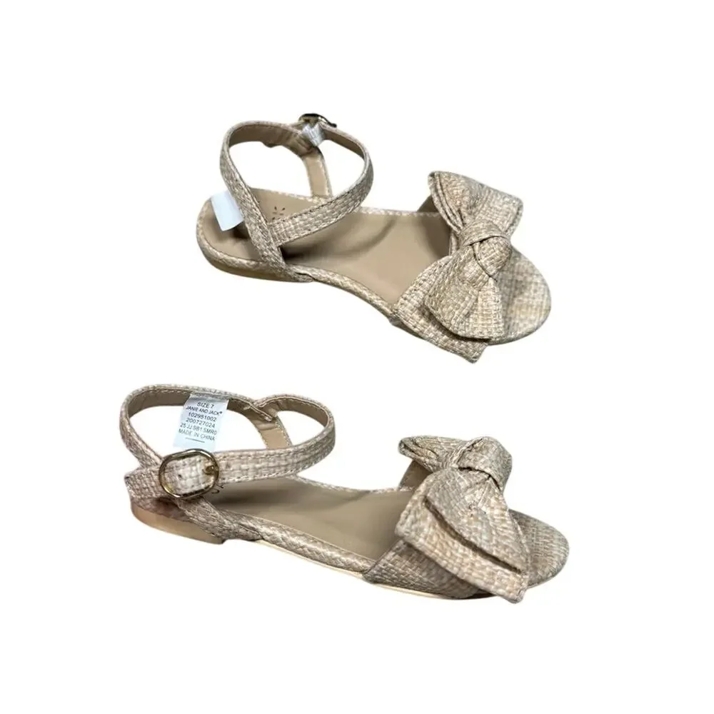 Janie and Jack Woven Straw Bow Ankle Strap Sandals Toddler Girls Size 7